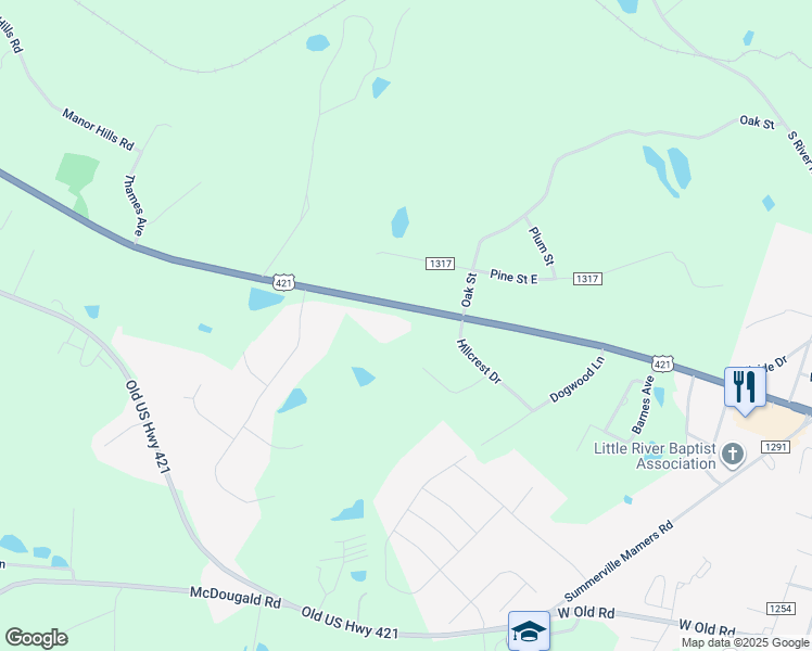 map of restaurants, bars, coffee shops, grocery stores, and more near 1515 U.S. 421 in Lillington