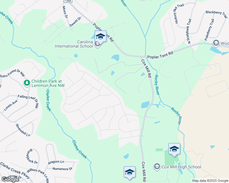 map of restaurants, bars, coffee shops, grocery stores, and more near 1044 Old Trace Road Northwest in Concord