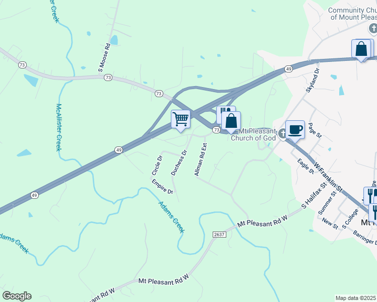 map of restaurants, bars, coffee shops, grocery stores, and more near 965 Duchess Drive in Mount Pleasant