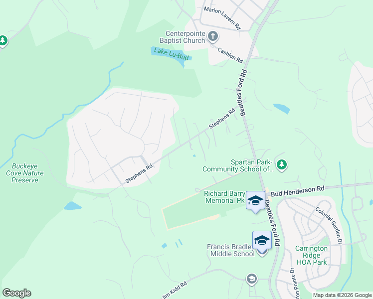 map of restaurants, bars, coffee shops, grocery stores, and more near 6410 Stephens Road in Huntersville
