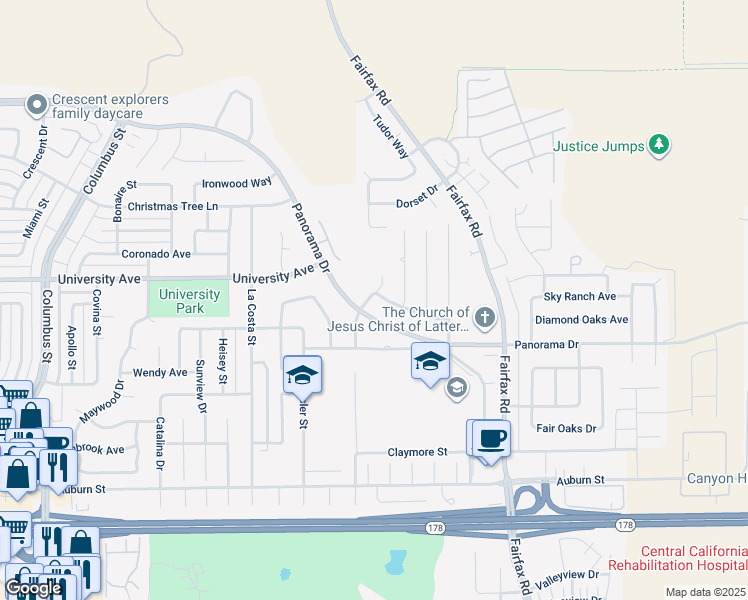 map of restaurants, bars, coffee shops, grocery stores, and more near 5201 Pla Vada Drive in Bakersfield