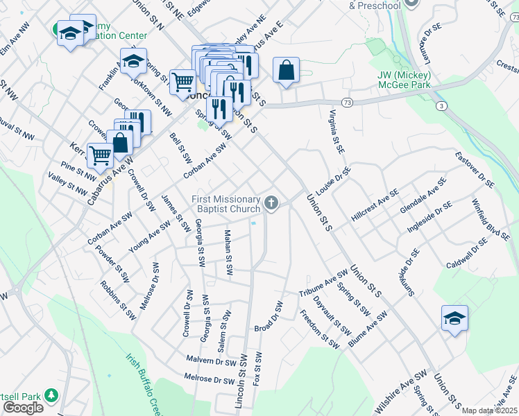 map of restaurants, bars, coffee shops, grocery stores, and more near 184 Tournament Dr SW in Concord