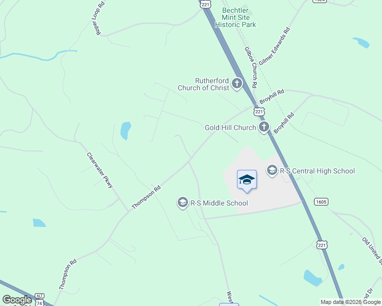map of restaurants, bars, coffee shops, grocery stores, and more near 629 Thompson Road in Rutherfordton
