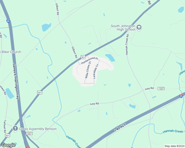 map of restaurants, bars, coffee shops, grocery stores, and more near 115 Larksdale Cove in Benson