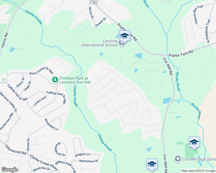 map of restaurants, bars, coffee shops, grocery stores, and more near 9569 Creighton Road Northwest in Concord