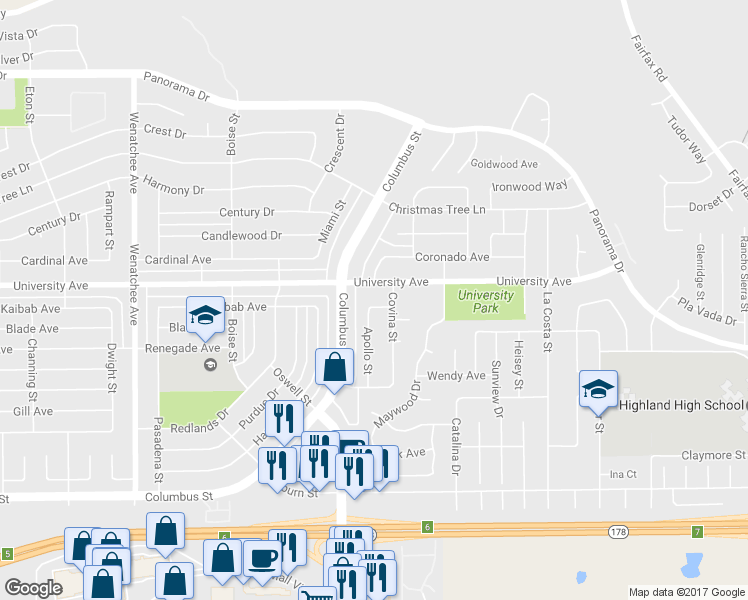 map of restaurants, bars, coffee shops, grocery stores, and more near 4008 Fulton Avenue in Bakersfield