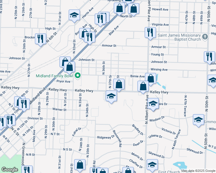 map of restaurants, bars, coffee shops, grocery stores, and more near 2515 North 37th Street in Fort Smith
