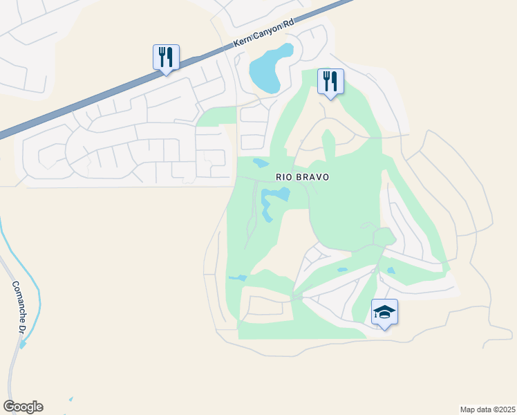 map of restaurants, bars, coffee shops, grocery stores, and more near 5601 Muirfield Drive in Bakersfield