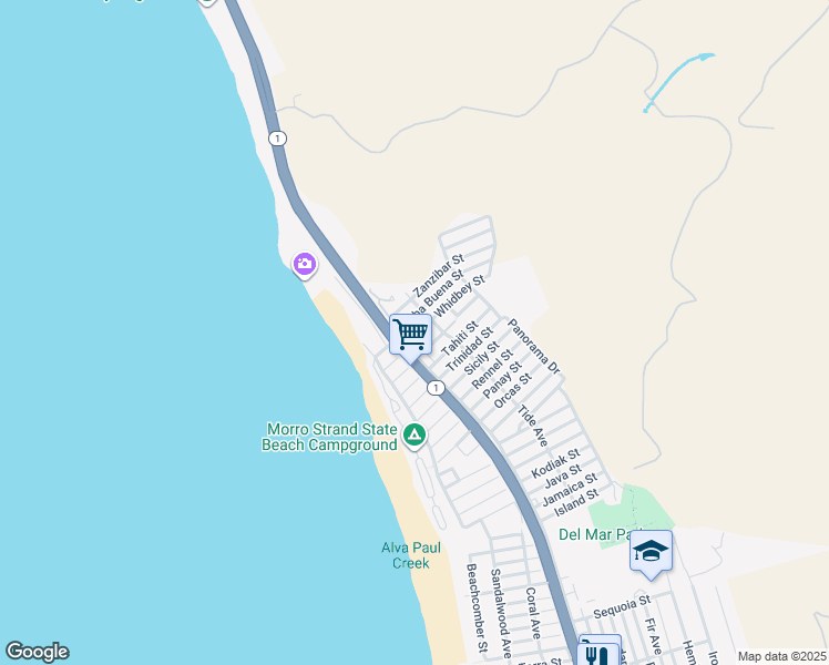 map of restaurants, bars, coffee shops, grocery stores, and more near 300 Yerba Buena Street in Morro Bay