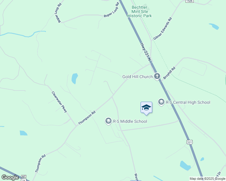 map of restaurants, bars, coffee shops, grocery stores, and more near 629 Thompson Road in Rutherfordton