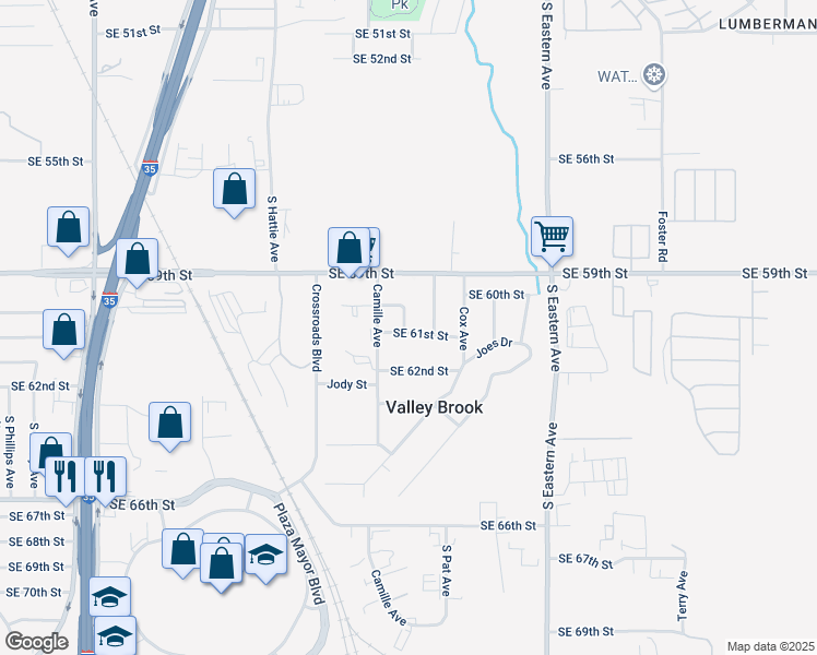 map of restaurants, bars, coffee shops, grocery stores, and more near 1609 Southeast 61st Street in Oklahoma City