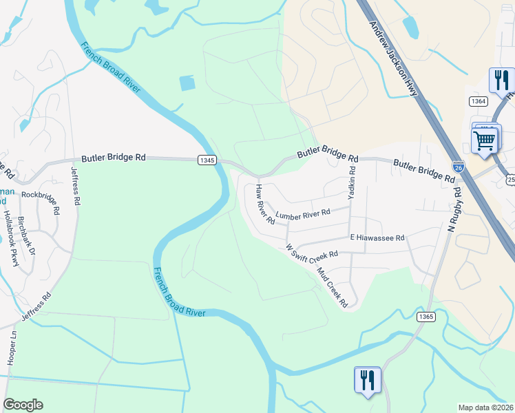 map of restaurants, bars, coffee shops, grocery stores, and more near 110 Haw River Road in Fletcher
