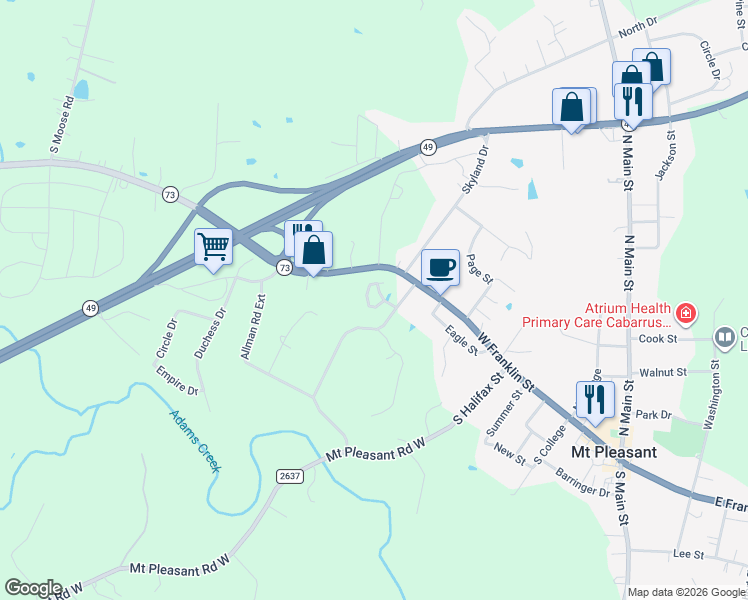 map of restaurants, bars, coffee shops, grocery stores, and more near 7820 West Franklin Street in Mount Pleasant