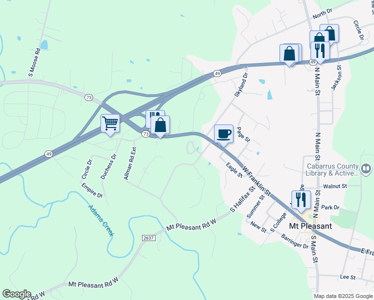 map of restaurants, bars, coffee shops, grocery stores, and more near 7820 West Franklin Street in Mount Pleasant