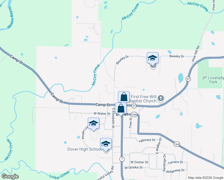 map of restaurants, bars, coffee shops, grocery stores, and more near 121 North Elizabeth Street in Dover