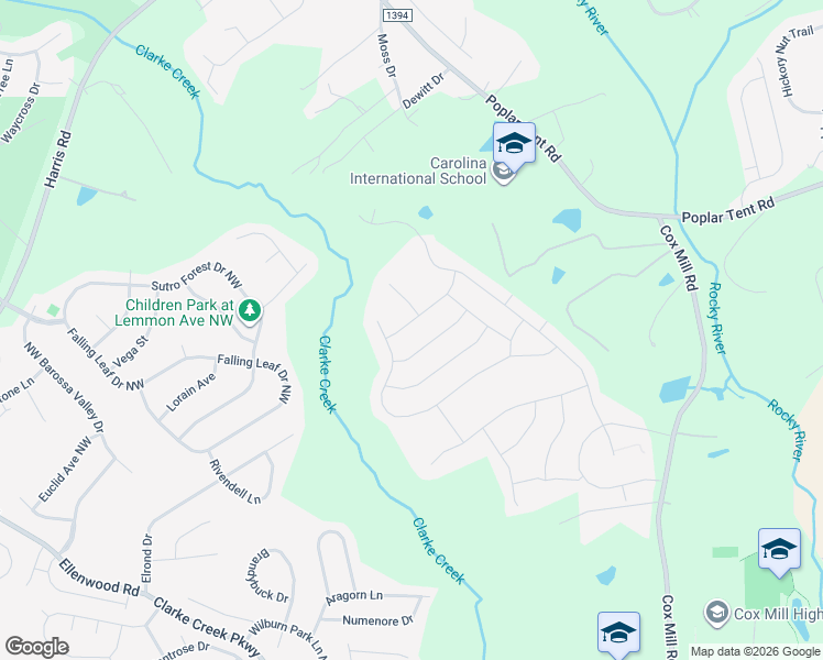 map of restaurants, bars, coffee shops, grocery stores, and more near 9593 Finn Back Road Northwest in Concord