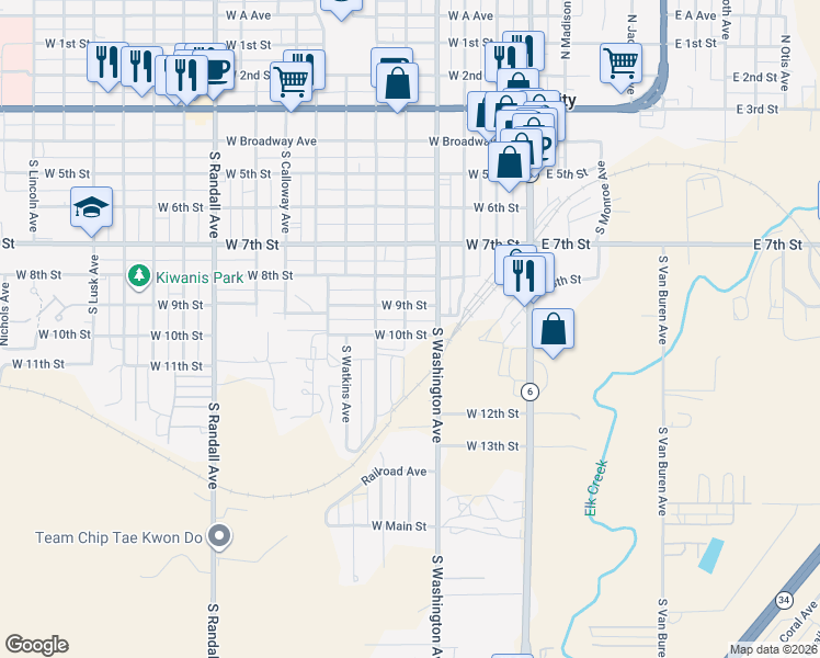 map of restaurants, bars, coffee shops, grocery stores, and more near 421 West 10th Street in Elk City