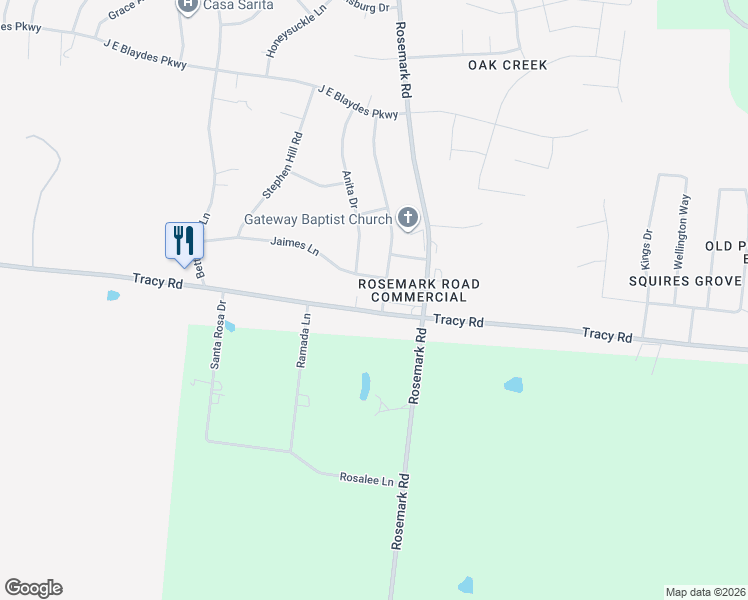 map of restaurants, bars, coffee shops, grocery stores, and more near 5030 Tracy Road in Atoka