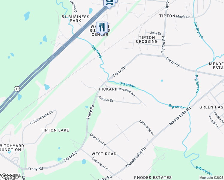 map of restaurants, bars, coffee shops, grocery stores, and more near 63 Rosiland Way in Millington
