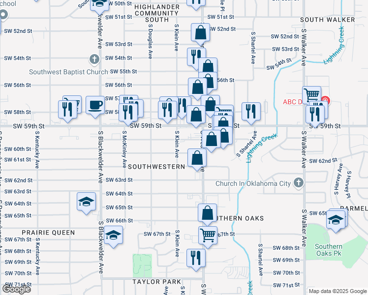 map of restaurants, bars, coffee shops, grocery stores, and more near 928 Southwest 60th Street in Oklahoma City