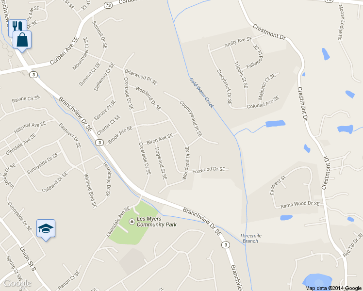 map of restaurants, bars, coffee shops, grocery stores, and more near 585 Woodend Dr SE in Concord