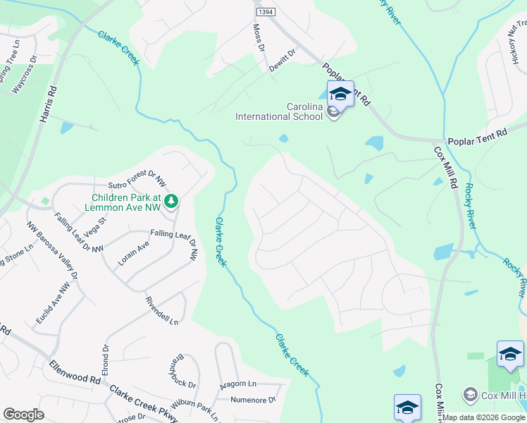 map of restaurants, bars, coffee shops, grocery stores, and more near 9593 Finn Back Road Northwest in Concord