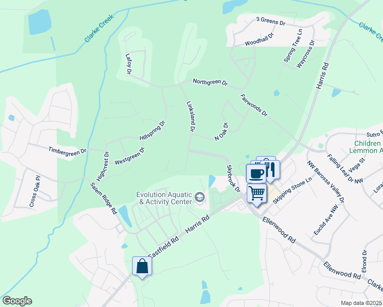map of restaurants, bars, coffee shops, grocery stores, and more near 9738 Linksland Drive in Huntersville