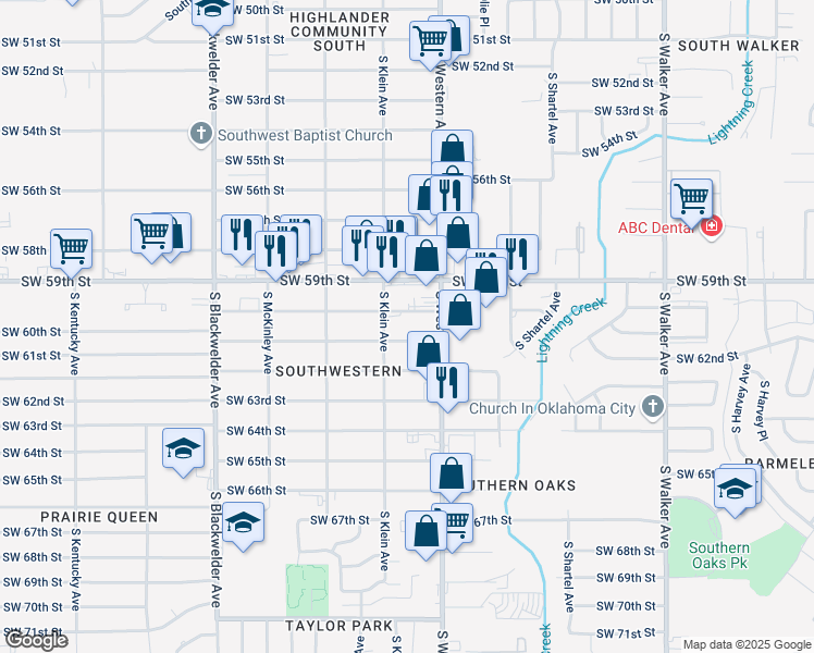 map of restaurants, bars, coffee shops, grocery stores, and more near 928 Southwest 60th Street in Oklahoma City