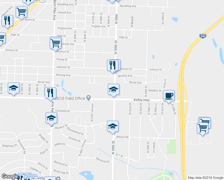 map of restaurants, bars, coffee shops, grocery stores, and more near 2613 North 50th Street in Fort Smith