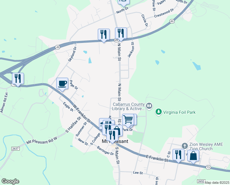 map of restaurants, bars, coffee shops, grocery stores, and more near 956 North Main Street in Mount Pleasant