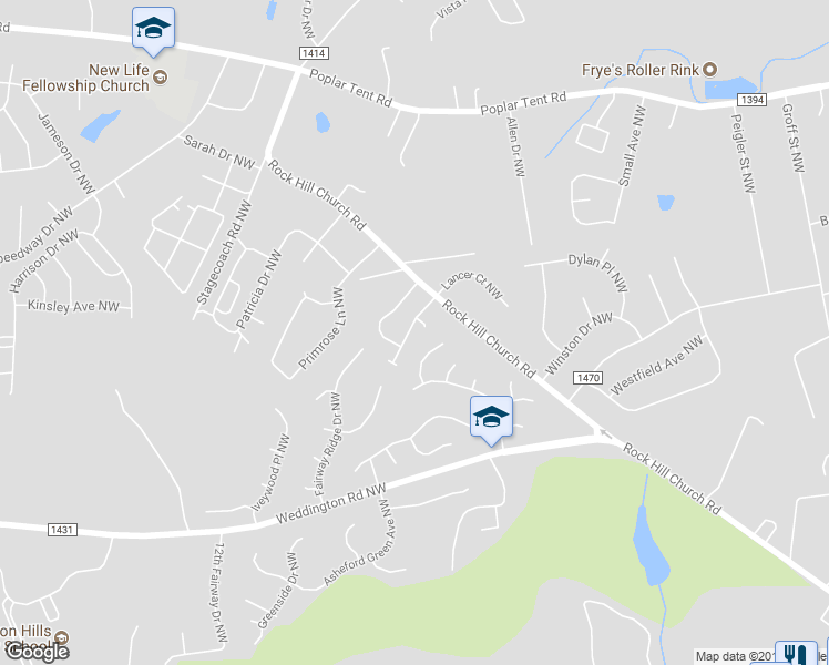 map of restaurants, bars, coffee shops, grocery stores, and more near 3353 Prescott Place Northwest in Concord
