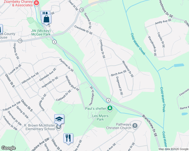 map of restaurants, bars, coffee shops, grocery stores, and more near 236 Brook Avenue Southeast in Concord