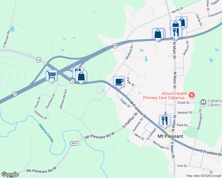map of restaurants, bars, coffee shops, grocery stores, and more near 7920 West Franklin Street in Mount Pleasant