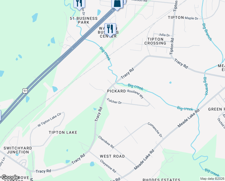 map of restaurants, bars, coffee shops, grocery stores, and more near 63 Rosiland Way in Millington