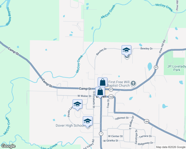 map of restaurants, bars, coffee shops, grocery stores, and more near 121 North Elizabeth Street in Dover
