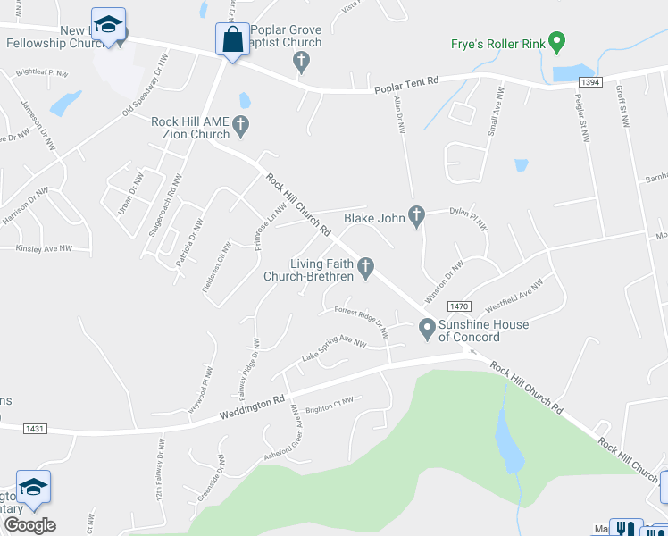 map of restaurants, bars, coffee shops, grocery stores, and more near 3330 English Court Northwest in Concord