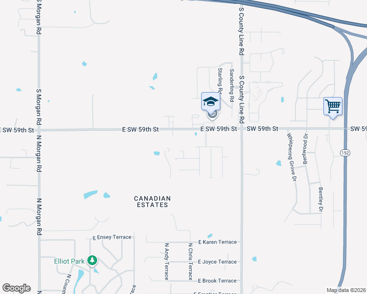 map of restaurants, bars, coffee shops, grocery stores, and more near 2237 North Payton Court in Mustang