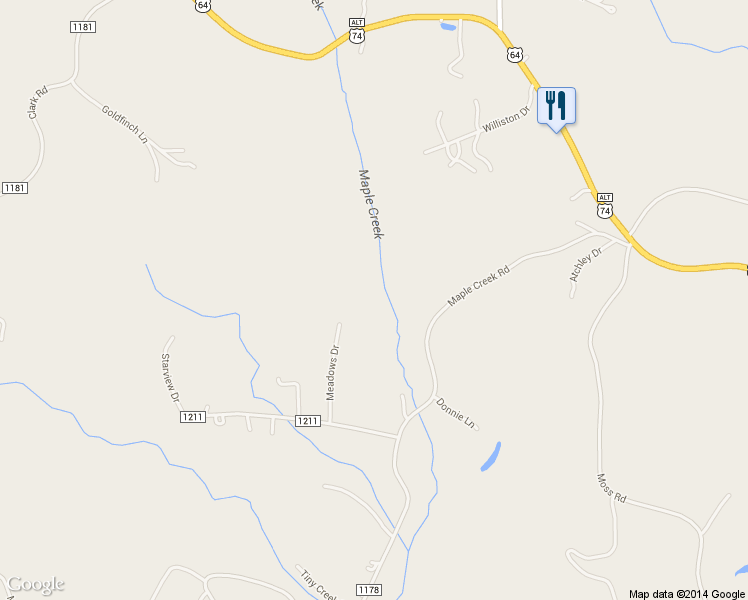 map of restaurants, bars, coffee shops, grocery stores, and more near 4405 Maple Creek Road in Rutherfordton