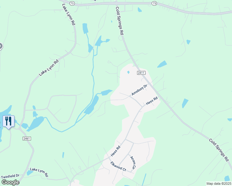 map of restaurants, bars, coffee shops, grocery stores, and more near Woodway Drive in Concord