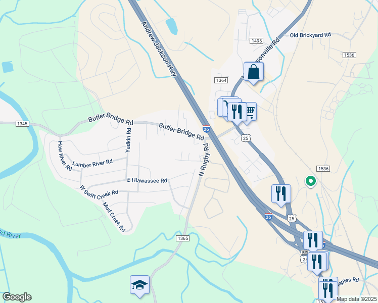 map of restaurants, bars, coffee shops, grocery stores, and more near 42 Javelin Drive in Hendersonville