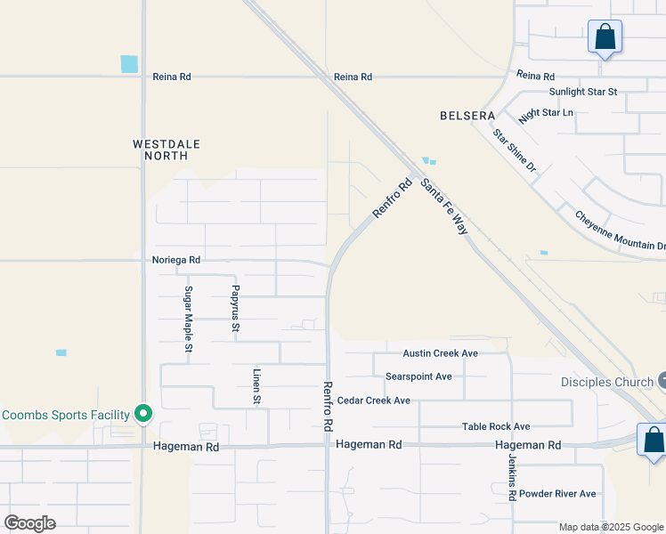 map of restaurants, bars, coffee shops, grocery stores, and more near 4803 Renfro Road in Bakersfield