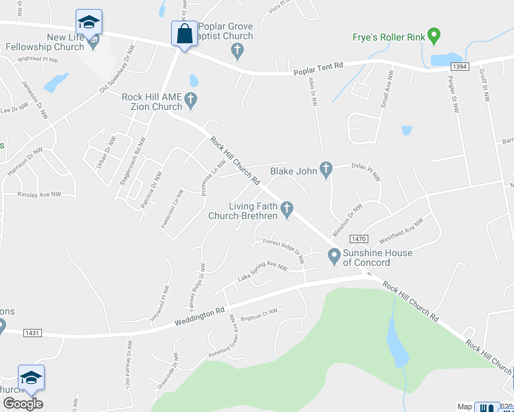 map of restaurants, bars, coffee shops, grocery stores, and more near 3300 English Court Northwest in Concord