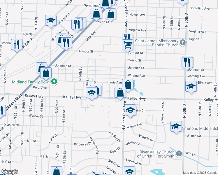 map of restaurants, bars, coffee shops, grocery stores, and more near in Fort Smith