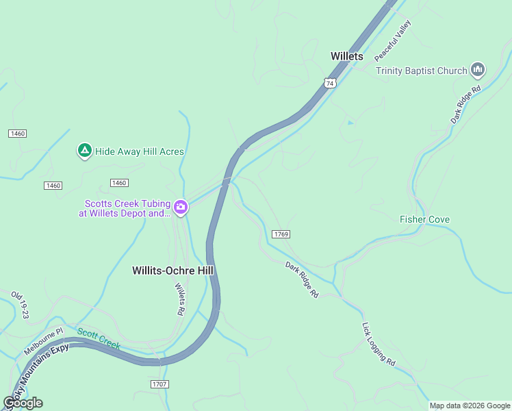 map of restaurants, bars, coffee shops, grocery stores, and more near 51 State Road 1769 in Sylva