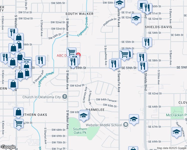 map of restaurants, bars, coffee shops, grocery stores, and more near 205 Southwest 62nd Street in Oklahoma City