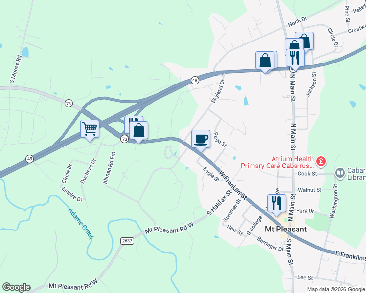 map of restaurants, bars, coffee shops, grocery stores, and more near 7920 West Franklin Street in Mount Pleasant