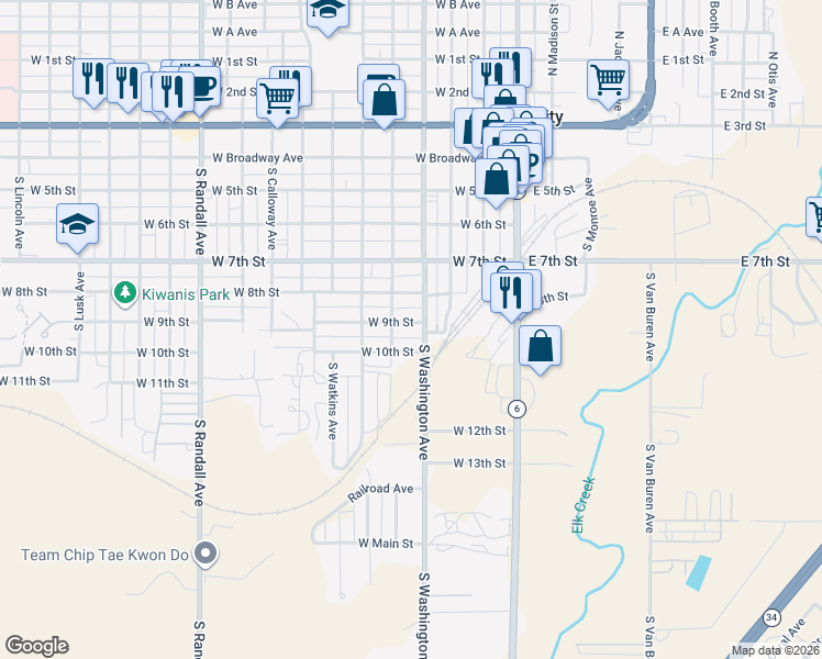 map of restaurants, bars, coffee shops, grocery stores, and more near 421 West 10th Street in Elk City