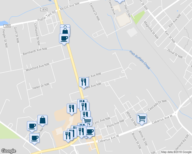 map of restaurants, bars, coffee shops, grocery stores, and more near 51 Sumner Avenue Northwest in Concord