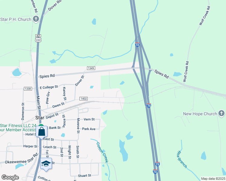 map of restaurants, bars, coffee shops, grocery stores, and more near 131 Carriage Drive in Star