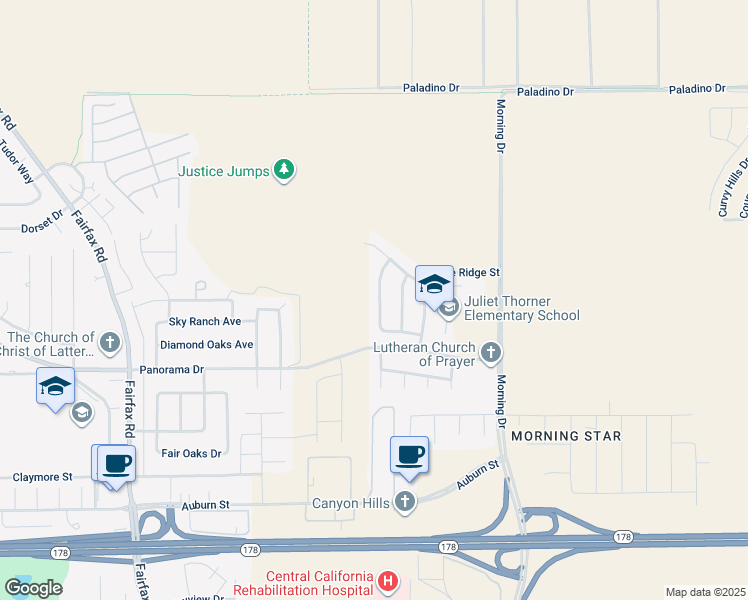 map of restaurants, bars, coffee shops, grocery stores, and more near 5700 Harpy Eagle Avenue in Bakersfield